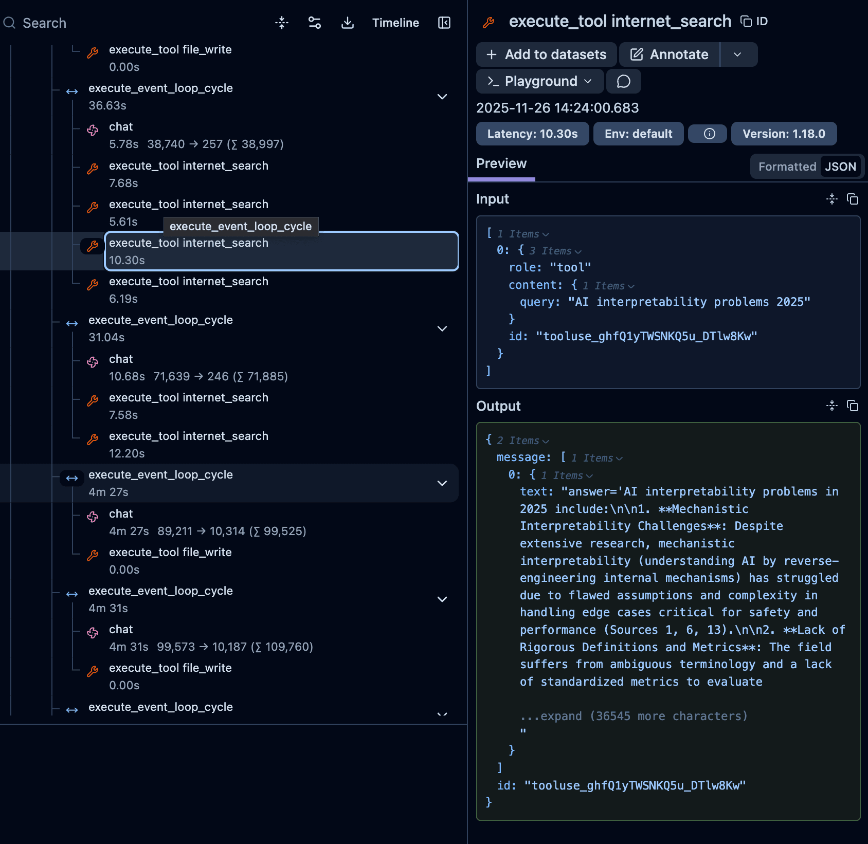 LangFuse Tool Call Detail